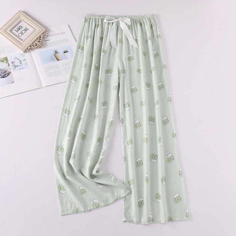Весенние и летние тонкие домашние брюки, женские милые повседневные брюки с цветочным принтом, которые можно носить на улице, свободные домашние цельные пижамные брюки