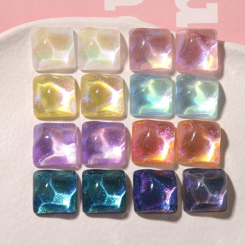 10pcs Starry Sky Water Ripple Glitter Powder Square Patch Diy Resin Earrings Hairpin Mobile Phone Case Material