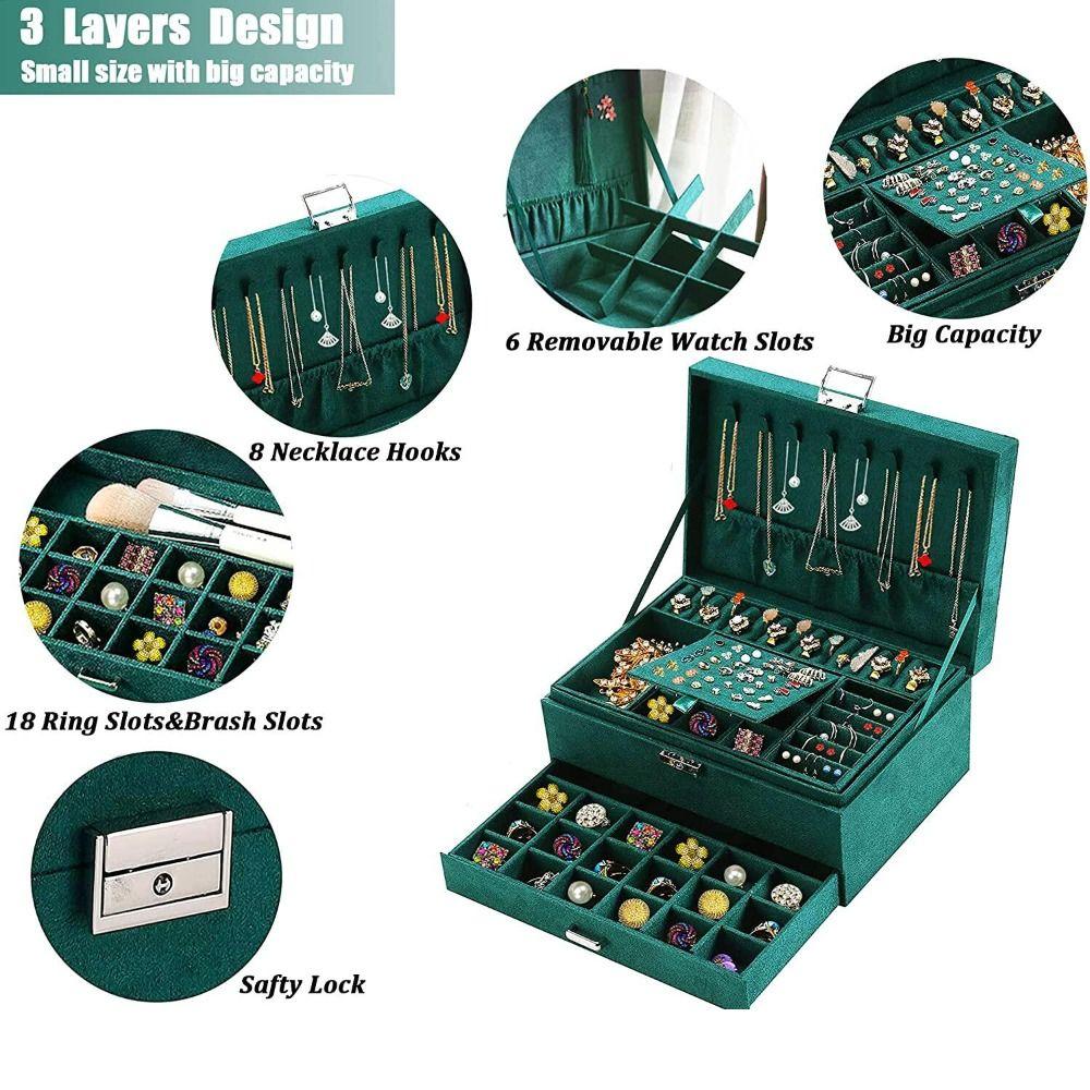 Шкатулка для хранения ювелирных изделий с замком и выдвижным ящиком, бархатный органайзер для ювелирных изделий для женщин
