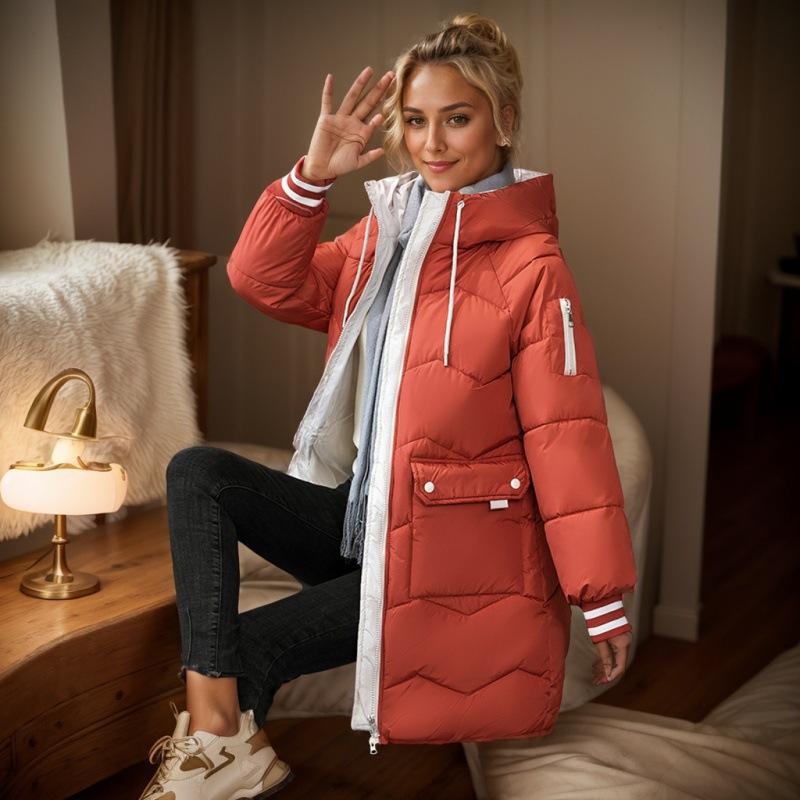 YYFS Женская мода повседневная осень-зима однотонная принт с длинным рукавом утолщенные средние куртки и пальто пуховики