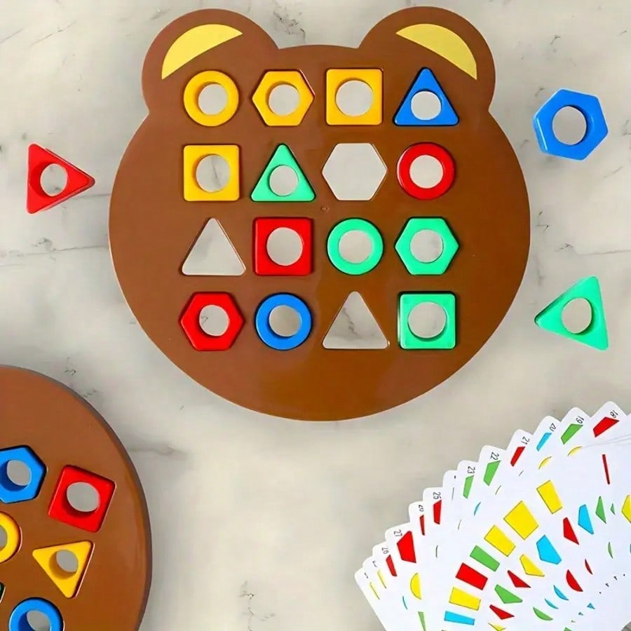 Игра на сопоставление форм, Цветная сенсорная развивающая игрушка, Новые детские пазлы, Доска для быстрого сопоставления геометрических форм, Милая шахматная доска в форме медведя (2 игрока)