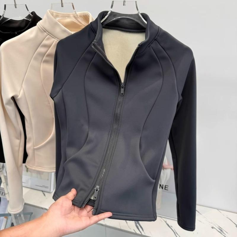 Women S Short Fleece Lined Slim Fit Stand Collar Long Sleeve Coat