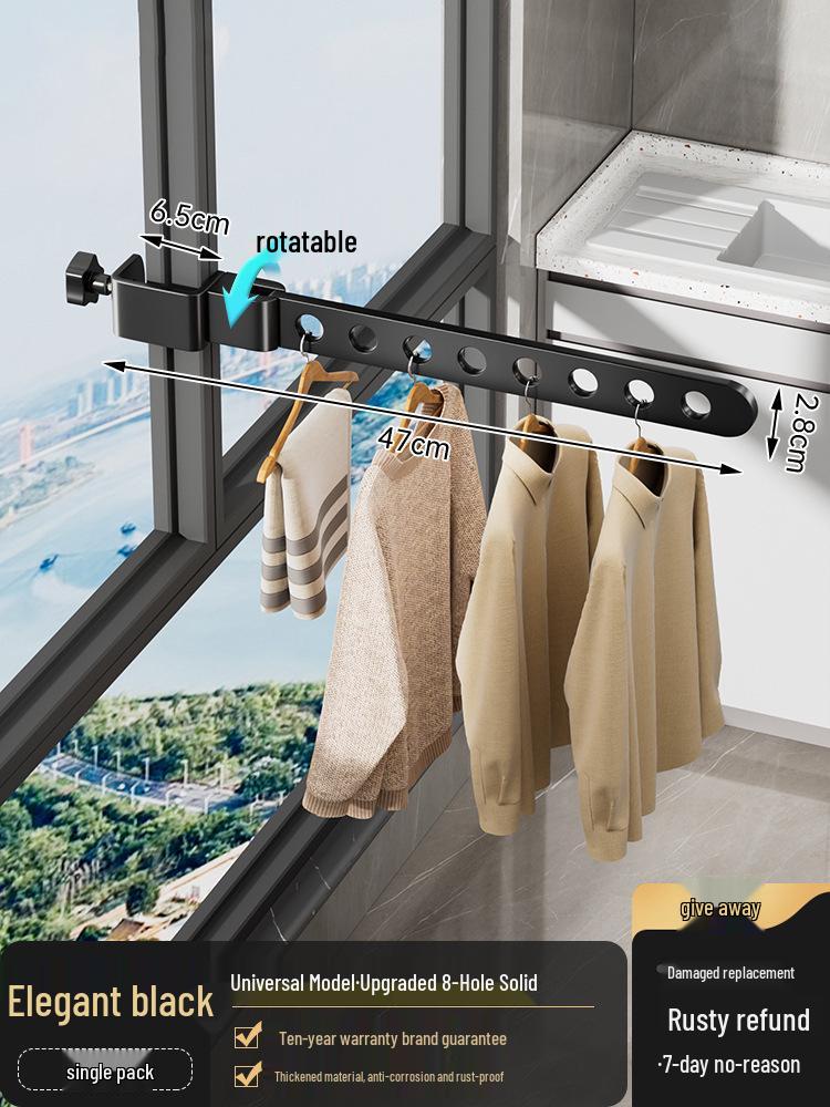 Aluminum Balcony Clothes Drying Rack with Snap-On Anti-Theft Clips for Window Frames - No Drilling Needed