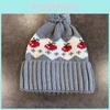 Warm Knitted Hat Cherry Embroidery Design And Plush Ball Decoration For Cold Season And Daily Use