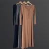 New Arrivals Open RUn Women Slim Fit Shirring U Neck Long Sleeve Dress
