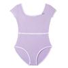 Детские гимнастические купальники для девочек с коротким рукавом, хлопковые с тюлем, детская одежда для балета, танцевальное платье, гимнастический боди