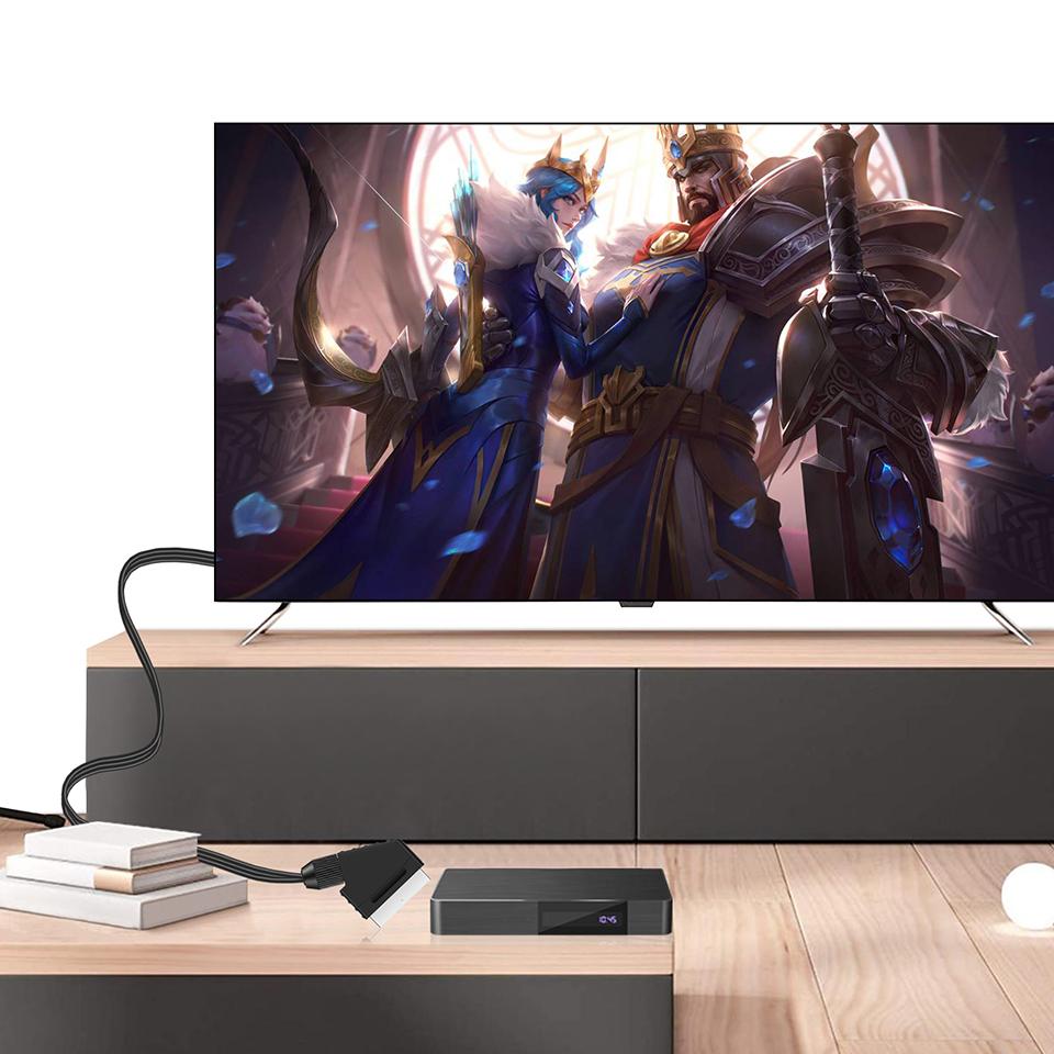 VAORLO HDMI-Compatibel To SCART Cable SCART-HDMI-compatible Output Video Audio Converter Adapter For HDTV DVD For Sky Box STB Plug and Play DC Cables