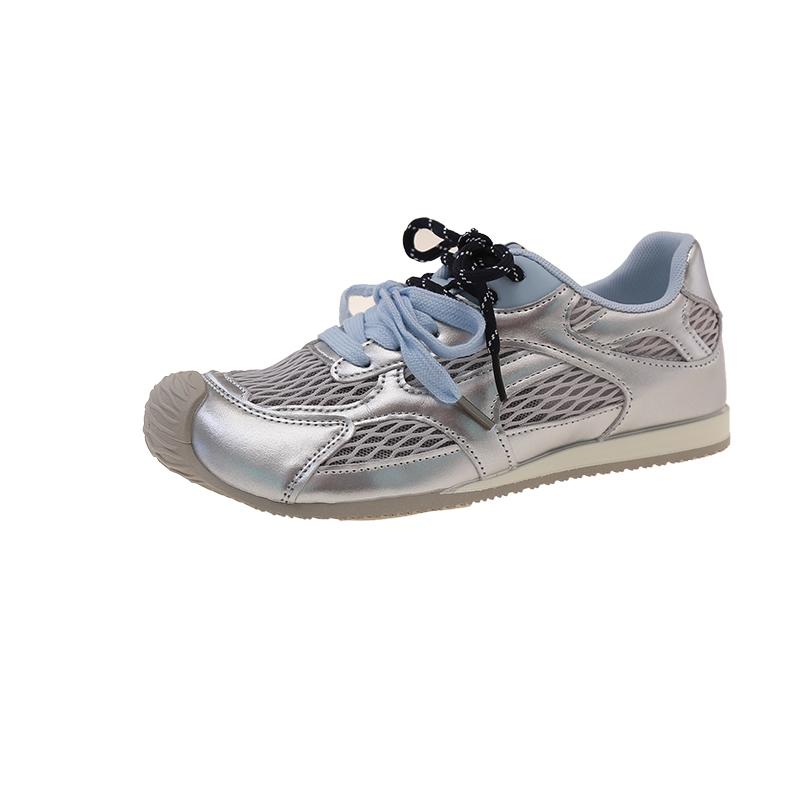 Fashion Women's Luxury Flat Sneakers, Patchwork Leather Shoes, Air Mesh, Running And Walking, Couples Wear, Fall 2025 Designer Retro