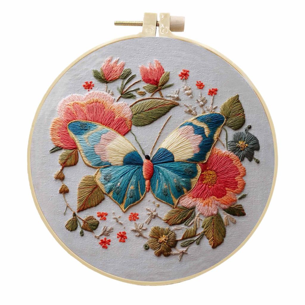 1 набор Художественная Бабочка Цветок Набор для вышивания своими руками, Набор материалов для вышивания, Включает инструменты и учебники по стежкам, подходит для начинающих
