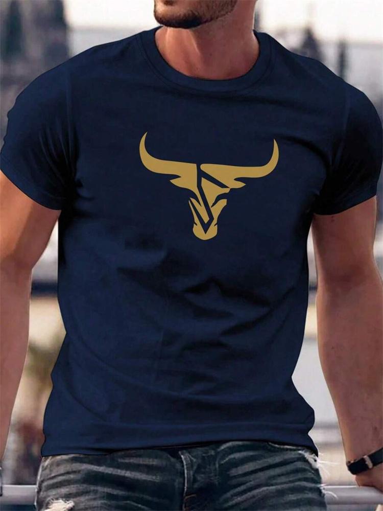 2024 New Summer Daily Casual Men's T-shirt Outdoor Street Men Fashion Short-sleeved Top 3D Bull Head Print Men's T-shirt