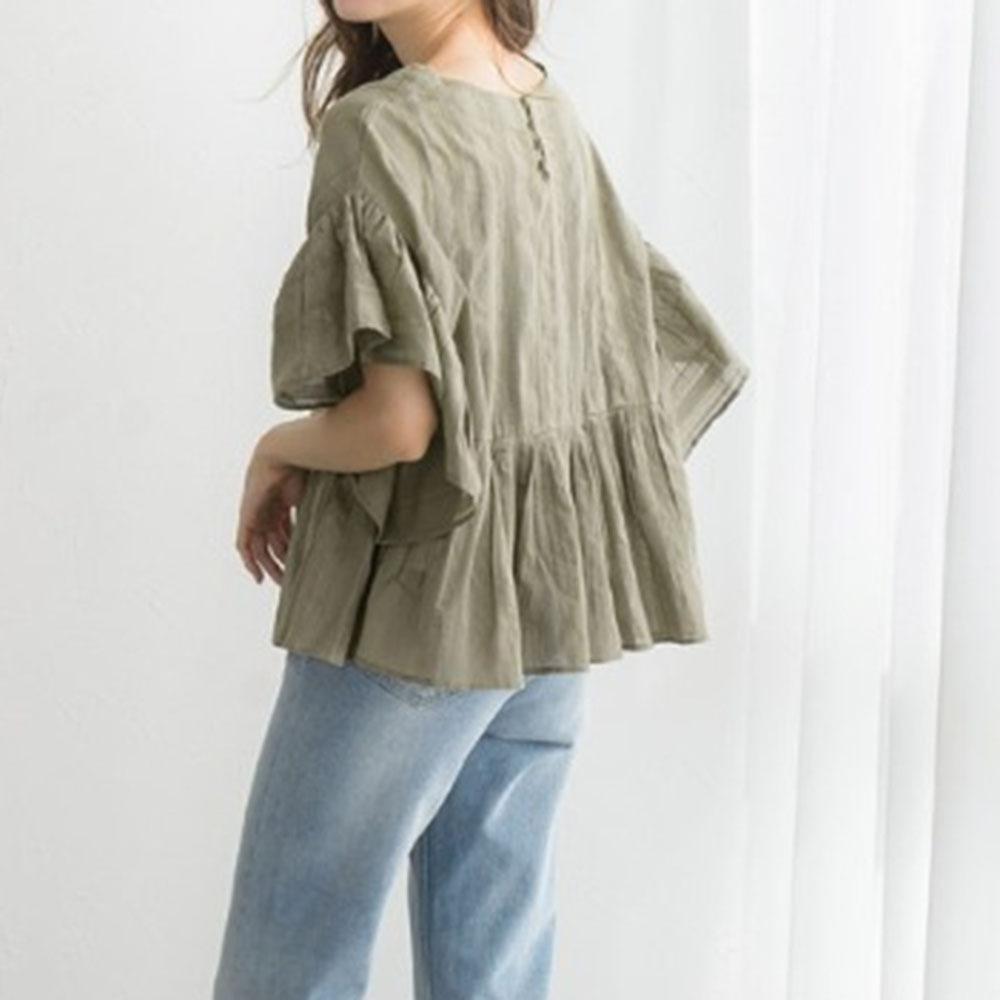 Japanese and Korean style ins women's top spring and summer short-sleeved casual lantern sleeve A-shaped hem pullover lotus leaf sleeve commuter shirt