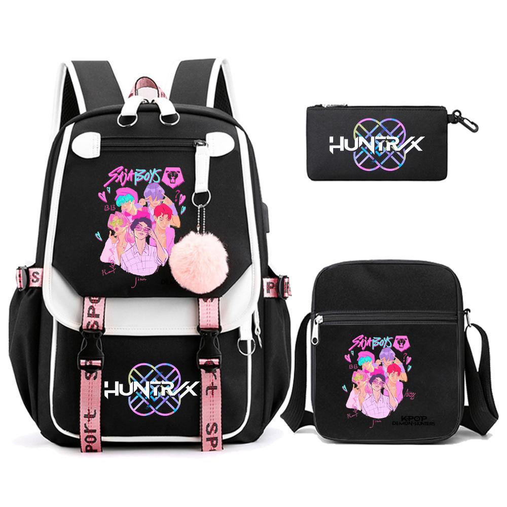 3Pcs/set Anime Cute Kpop Demon Hunters Printed Backpack with Shoulder Bag Pencil Case for Teenager Girl Boy Bookbag Large Capacity Travel Bag Kid Gift