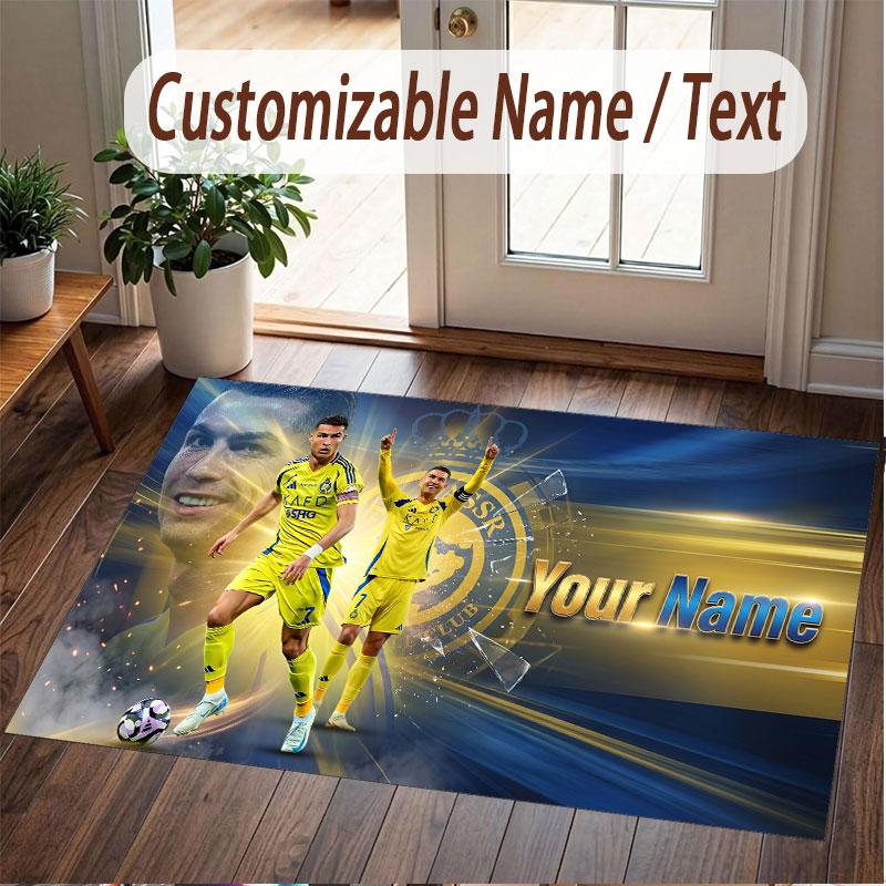 Custom Rug Cristiano Ronaldo Pattern Print Name Text Soft Non‑Slip Floor Carpet for Home Indoor Decoration