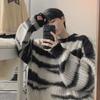 Men's Retro Striped Mohair Sweater - Autumn/Winter, Loose Fit, Round Neck