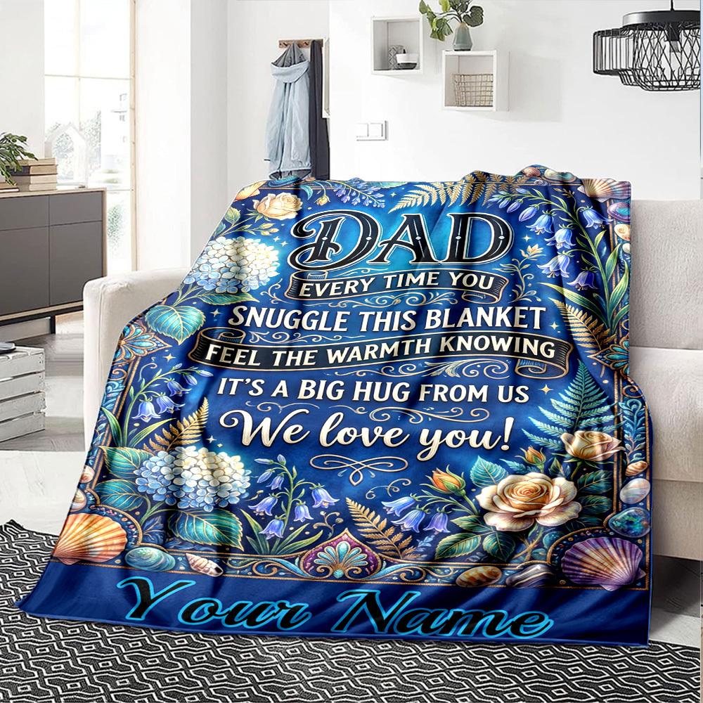 Warm Memories Of Father'S Day Themed Blanket Personalized Name Soft Warm And Versatile For Sofa Bed Office And Travel Machine Washable Comfortable In
