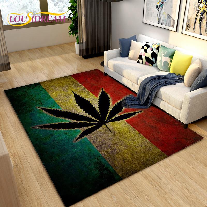 Reggae Music Jamaican Style Maple Leaf Area Rug,Carpet Rug for Living Room Bedroom Sofa Decoration,Kitchen Non-slip Floor Mat