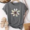 Женская летняя футболка Ретро мода Футболки с коротким рукавом Повседневные топы с цветочным принтом