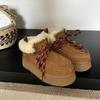 Женские кожаные зимние ботинки на шнуровке с мехом - Нескользящие, на толстой подошве, Теплые и Стильные