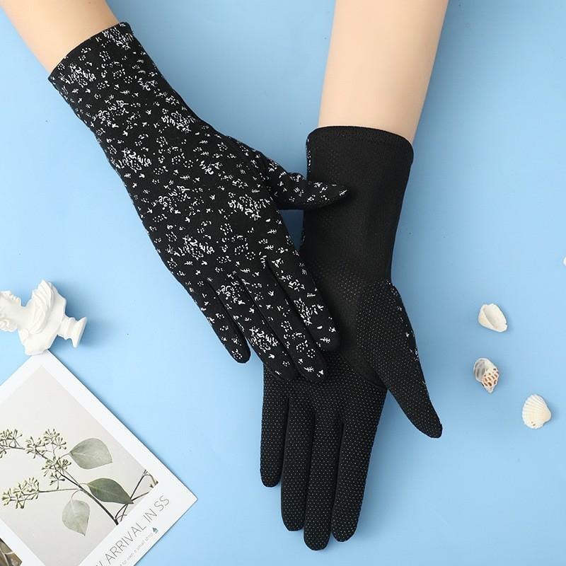 Women's Sunscreen Gloves Medium and Long Thin Summer UV Protection Gloves Pink Small Floral Riding Touch Screen Gloves