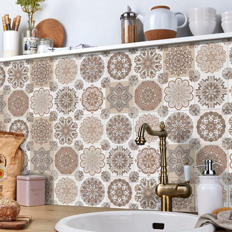 24 шт./компл. Арт-ретро Мандала Плитка Наклейки На Стены Наклейки Водонепроницаемые Наклейки На Стены Декор Гостиной Ванная Комната Кухня Украшения