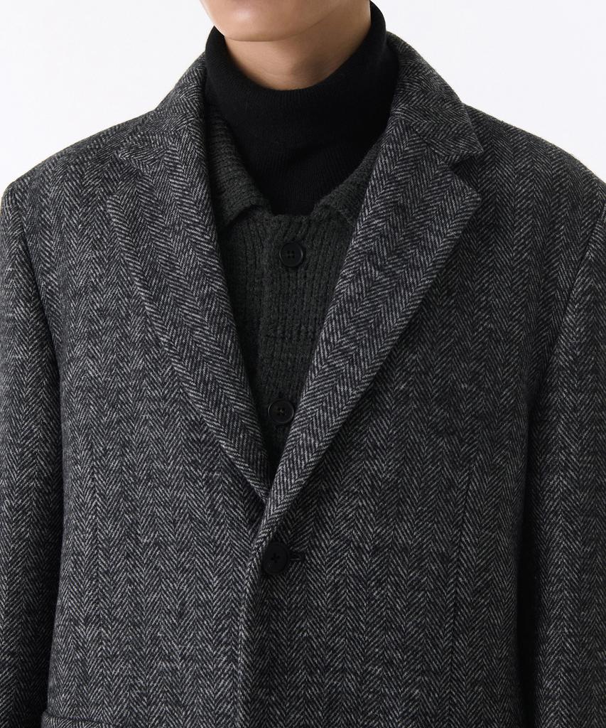 Musinsa Standard Manteco Herringbone Daddy Shoulder Single Long Coat [Dark Gray]