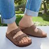 Fashion Litfun Women's Cork Footbed Sandals With Arch Support Summer Outdoor Beach Slippers New Double Buckle Cork Slides House Slides