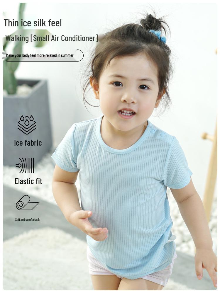 Kids' Summer Pajama Set - Ice Silk, Short Sleeve for Boys & Girls