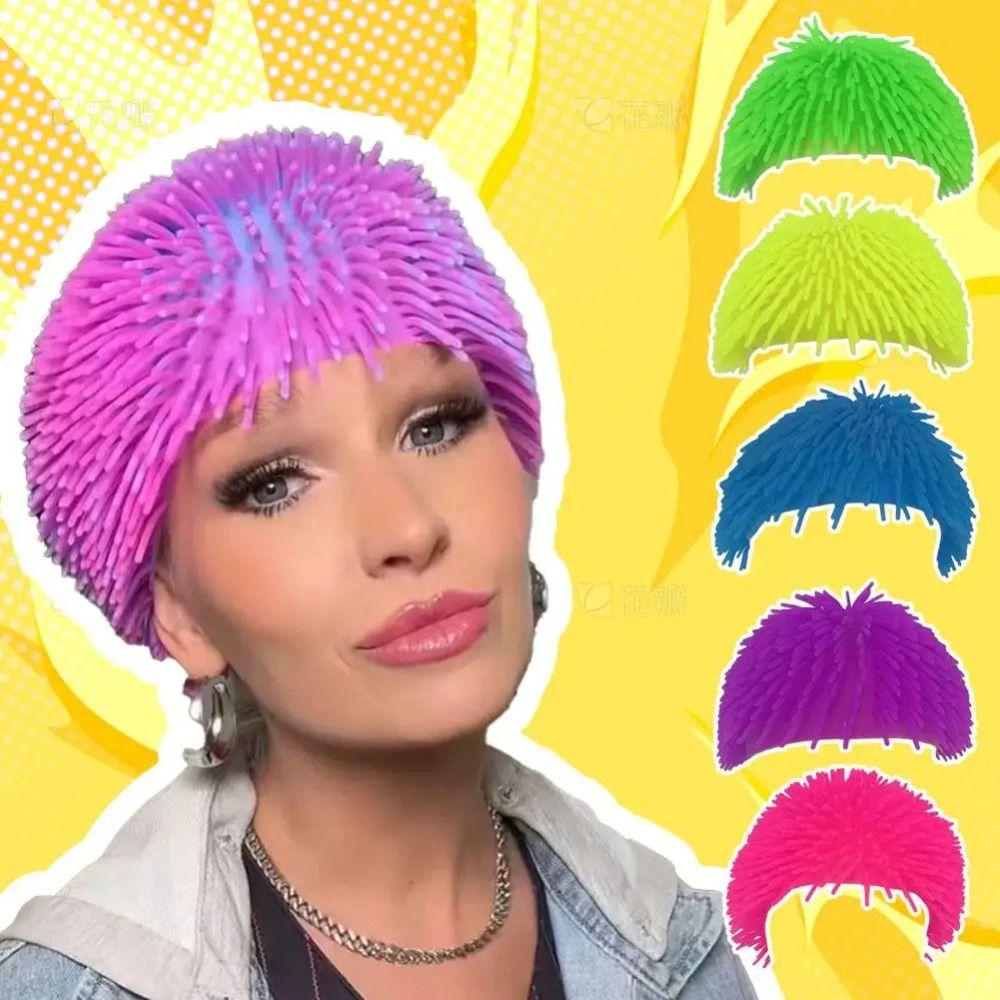 Comfortable To Wear Spiky Ball Prank Hat Portable Colorful Headgear Long Hair Head Cover  Gag Gift