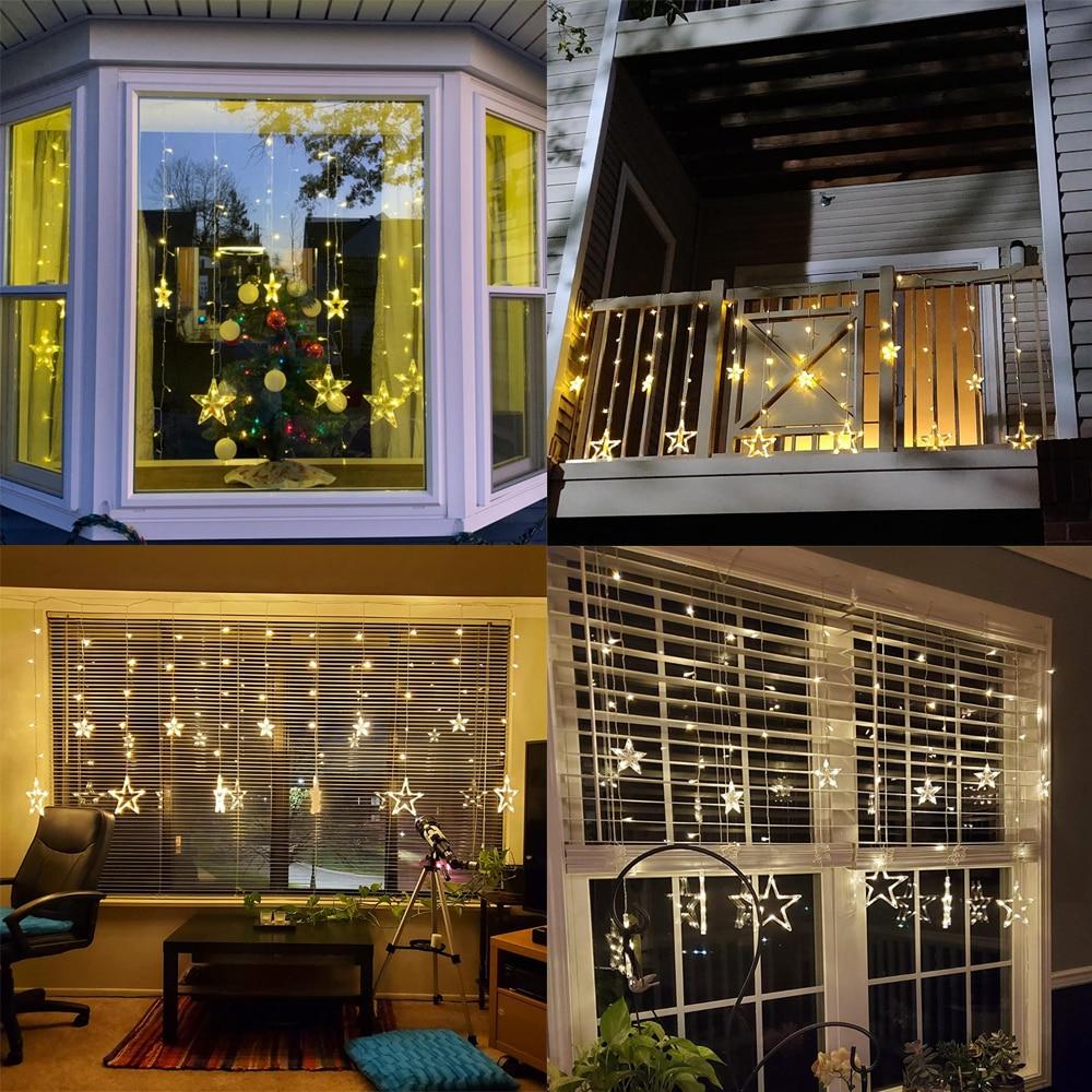 Мерцающая звезда/луна, сказочный свет, орнамент, занавеска, гирлянды для спальни, Рамадан, день рождения, Рождество, украшения для дома