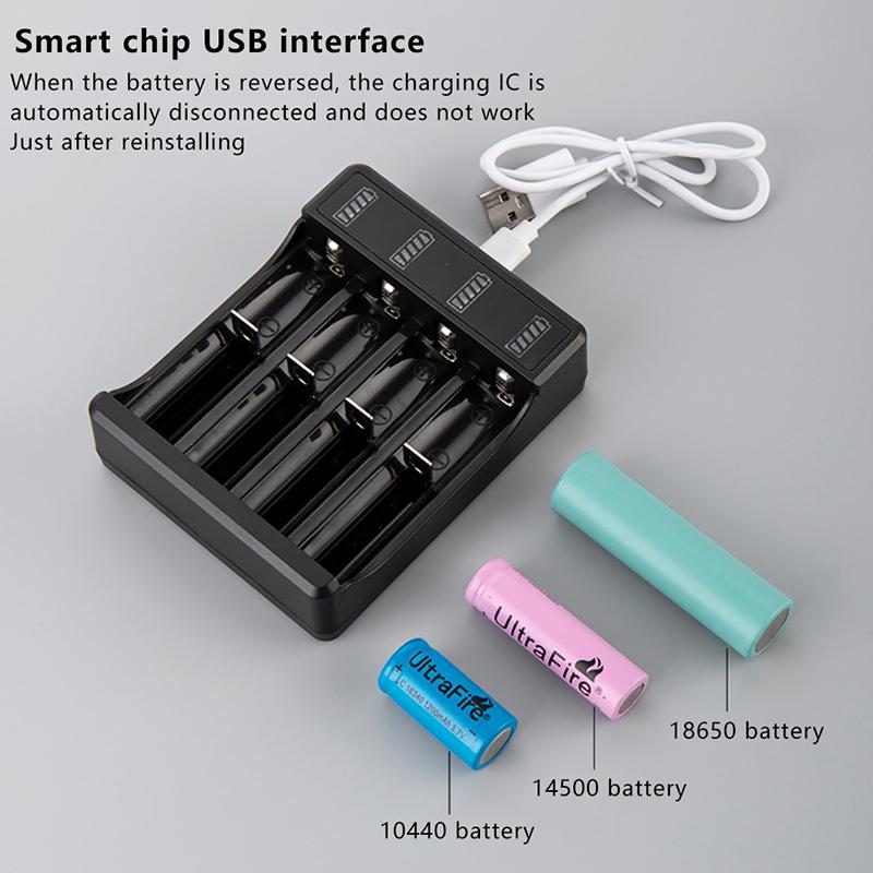 Быстрое зарядное устройство 18650/14500 с кабелем Type 4.2V Литиевая батарея 4 слота Фонарик с сильным светом Интеллектуальное зарядное устройство