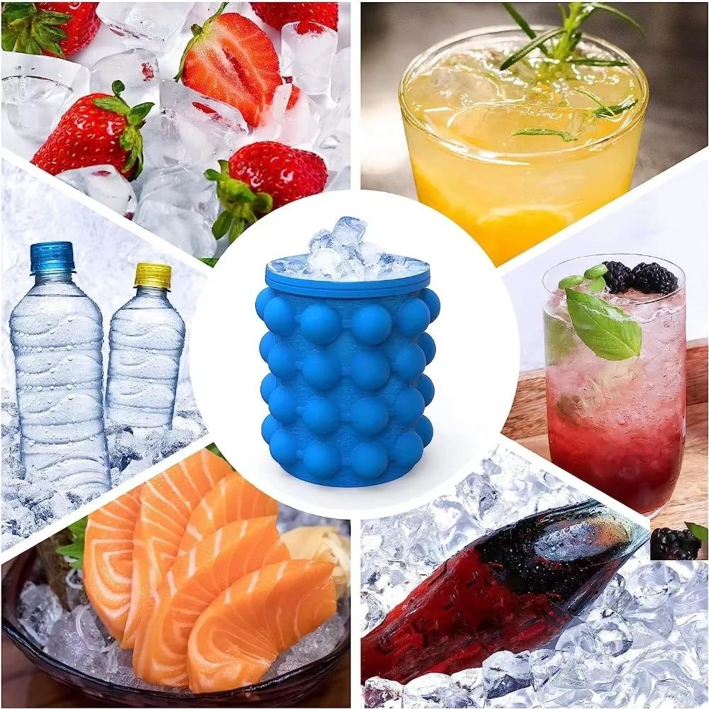 2-In-1 Silicone Ice Bucket Easy Freezing Ice Making Mold Ice Grid Household Outdoor Ice Bucket Kitchen Drink Supplies