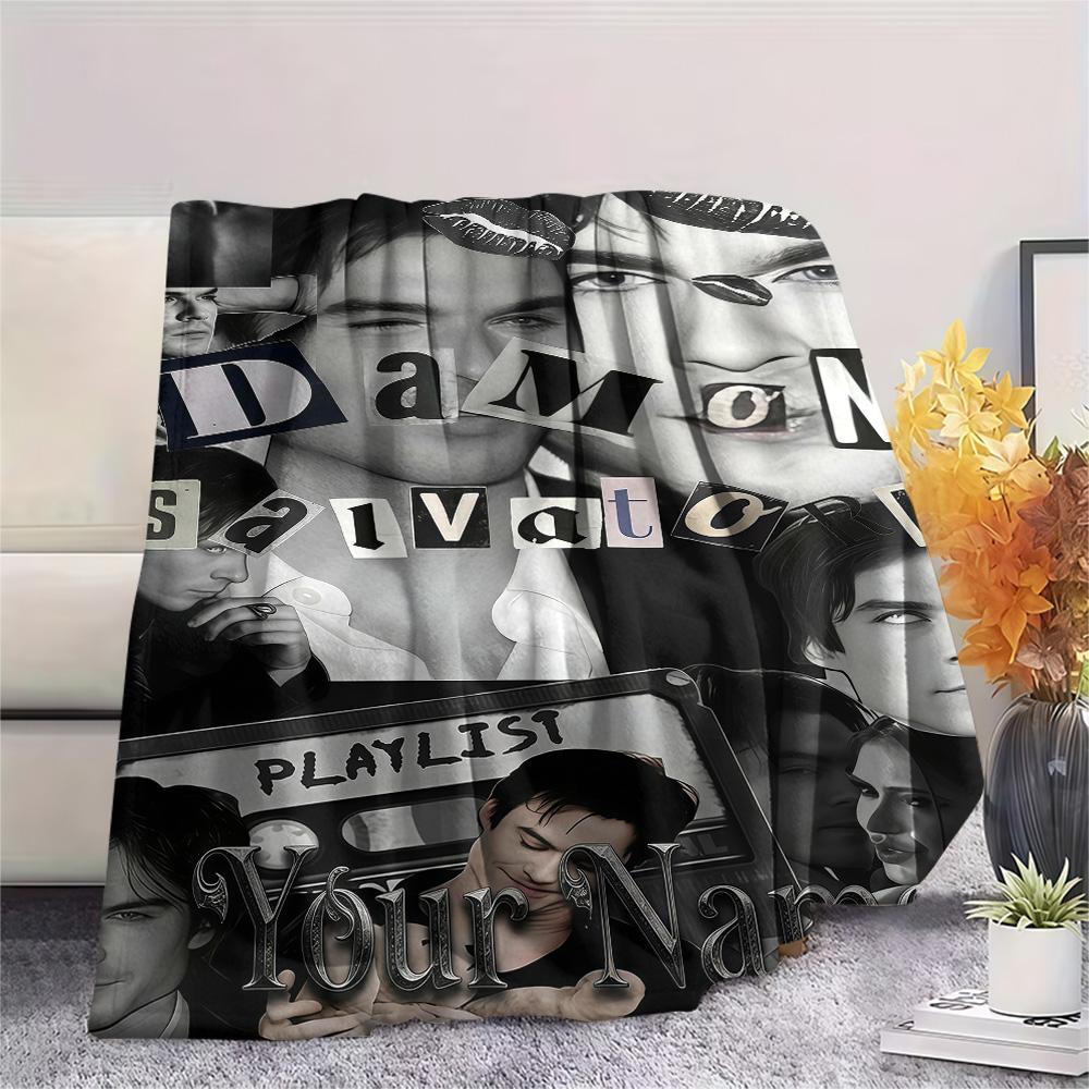 1PC Custom Name Damon Salvatore Patterned Flannel Blanket Suitable For All Seasons for Home Decor Warmth and Comfort Gifts Holiday Present -HE124