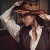 Retro Wide Brim Western Cowboy Hat Beads Ethnic Style Sunscreen Straw Hat Breathable Hollow Out Sun Hat Summer