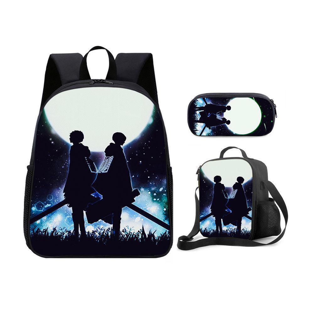 Attack on Titan Elementary and Middle School Student Backpack Messenger Bag Pencil Case 3-Piece Set Anime Bags Waterproof Large Capacity