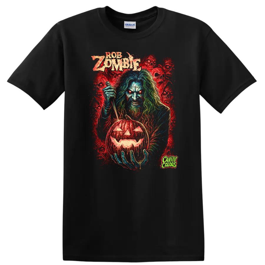 Zombie Pumpkin Carving Horror Heavy Metal Retro T Shirt Graphic Tee