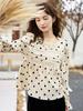 Women Blouse 2024 New French Style Polka Dot Flared Sleeves Niche Design Casual O-neck Pullover Tops MXC46X1317