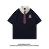 51 Хип-хоп Преппи Стиль Стильный с галстуком Повседневная футболка-поло с коротким рукавом Мужская и женская Трендовый бренд Парные футболки с имитацией двухслойности