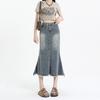 Fur-edged Fishtail Denim Skirt Spring and Summer New Thin High-waisted Casual Midi Skirt