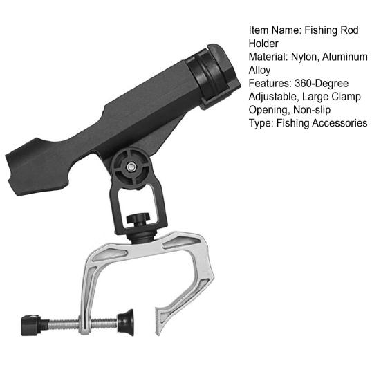 Boat Fishing Rod Holder 360-Degree Adjustable Rod Holder Large Clamp Opening Fishing Rod Racks Mount On Horizontal/Vertical Side Fishing Equipment