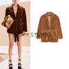 Осенняя женская одежда Банты Пояс Лацкан Длинные рукава с подплечниками Замшевый костюм Верхняя одежда 4341747