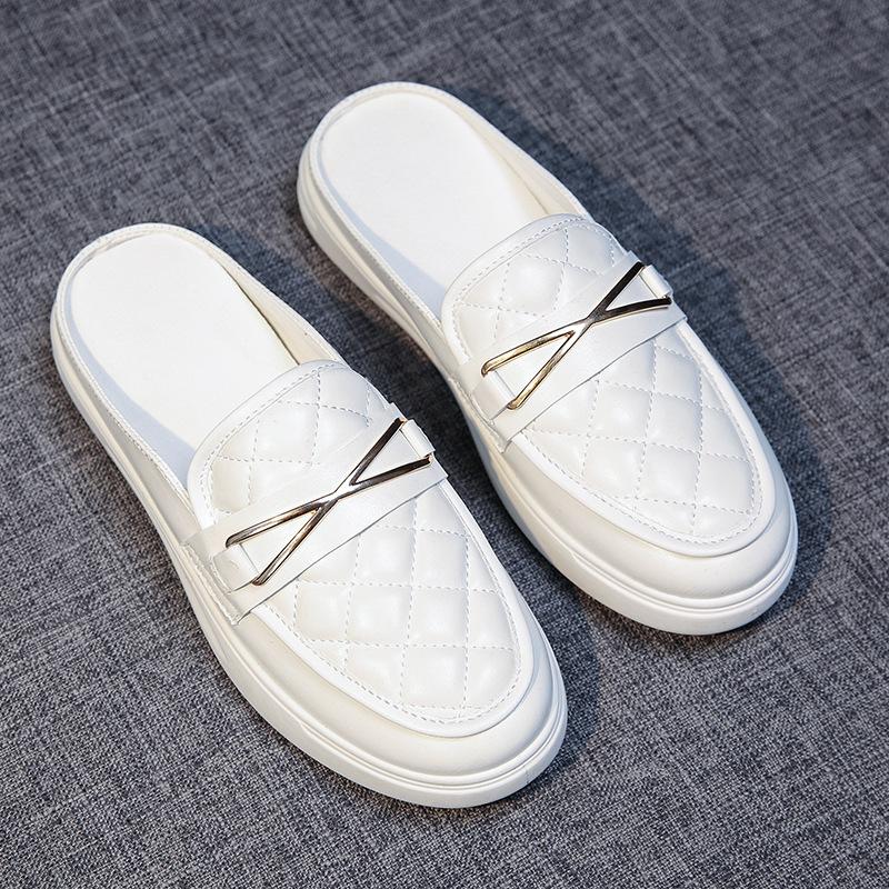 Closed Toe Half Slippers Women's New Summer Outdoor Wear Fashion Summer Lazy Sandals Without Heel White Shoes