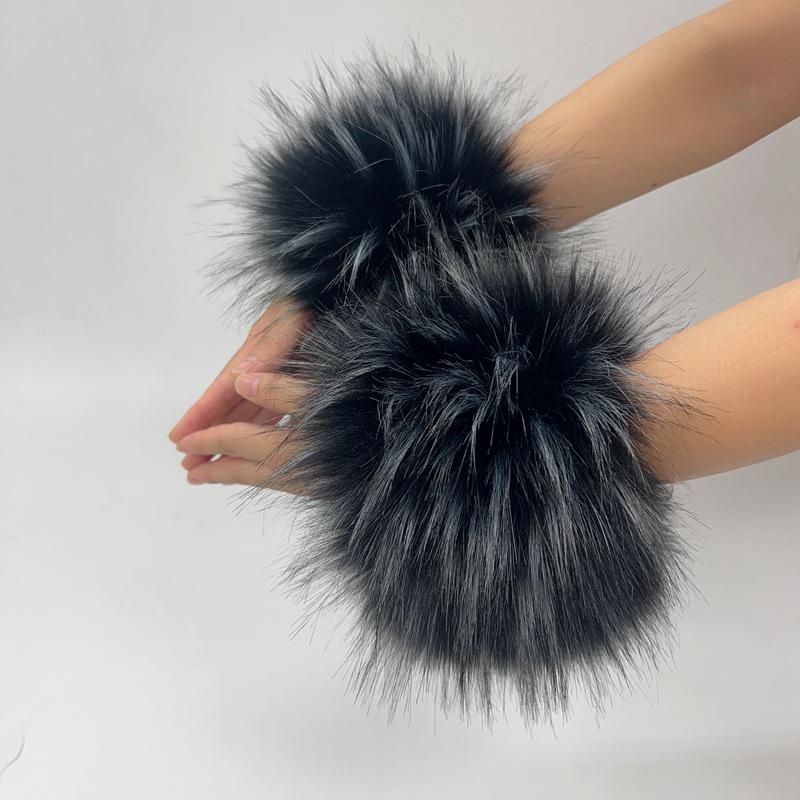 Женские митенки из искусственного кроличьего и лисьего меха с плотными манжетами