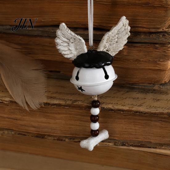 Durable Halloween Ornament Jingle Bell Ornament, Gothic Bull Skull/Angel Wings Hanging Decoration for Tree, Party Home Decor Seasonal