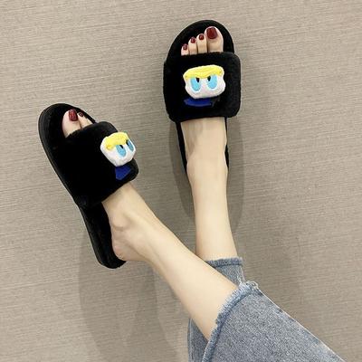 Домашние комнатные мультяшные плюшевые однословные студенческие хлопковые тапочки 2025 осень и зима новые интернет-знаменитость пушистые тапочки женские
