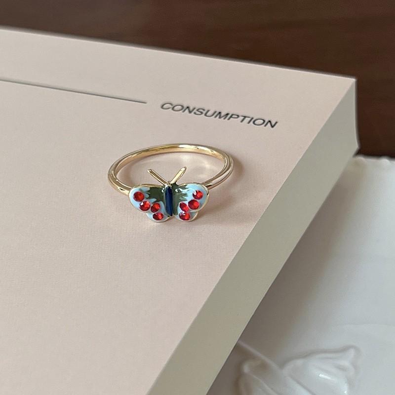 Enamel Colorful Butterfly Ring For Women Adjustable Open Design Unique And Jewelry Chic