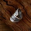 Adjustable Wide Band Ring Men Women Sterling Geometric Fish Motif Vintage Style Unisex Finger