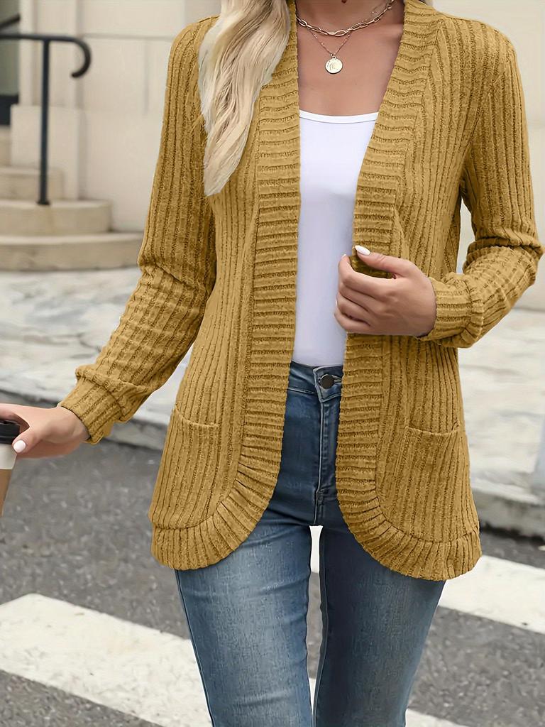 European & American Autumn/Winter Ribbed Brushed Long Sleeve Cardigan