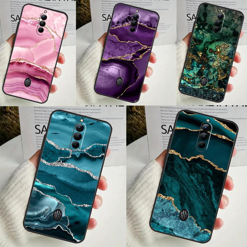 Teal Blue Gold Agate Marble Case For ZTE Nubia Red Magic 8 Pro 8S Pro Plus RedMagic 9 Pro Plus 6 7 6S 7S 6R 5S 5G Cover