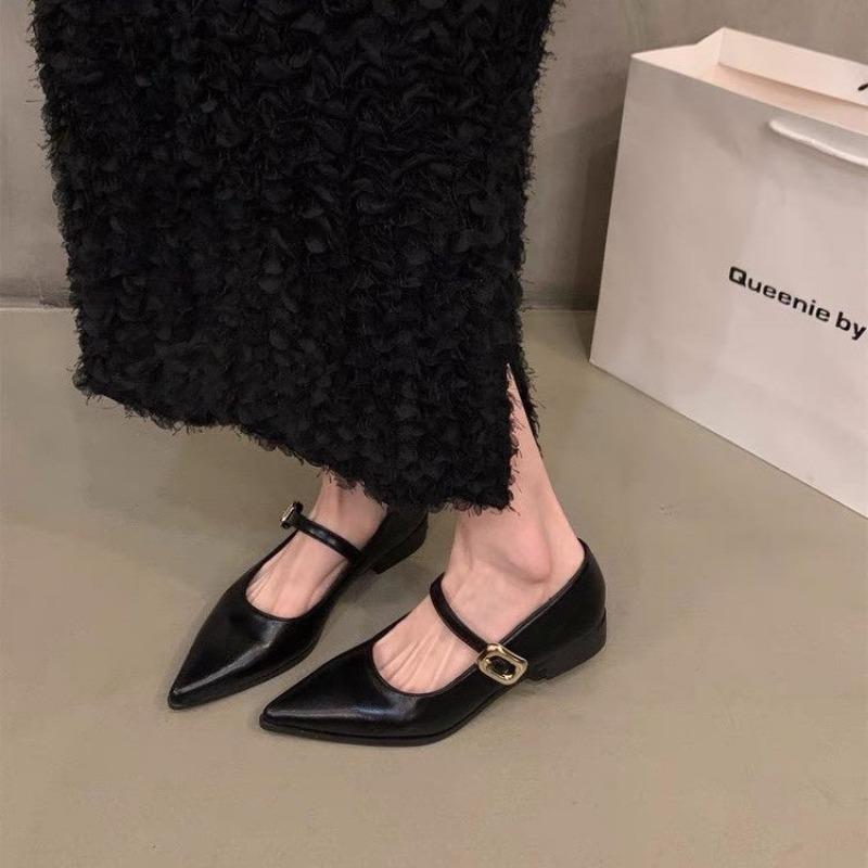 Autumn Women's Pumps Pionted Toe Mid Heel Shoes for Women Outdoor Dress Shoes Buckle Strap Shallow Ladies Loafers Slip On Shoes