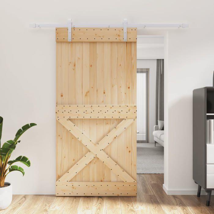 VidaXL Sliding Door and Hardware Kit 100x210 Cm Solid Pine, Interior Door, Interior Barn Door 3203043